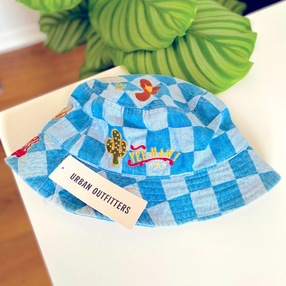 Urban Outfitters Denim Checkered Bucket Hat